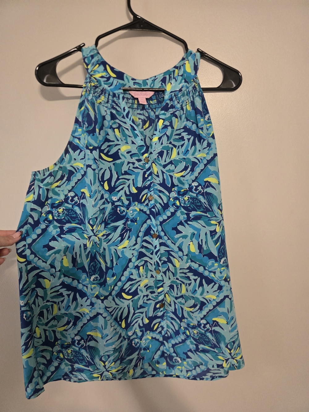 Womens Lilly Pulitzer Blue Aqua Tropical Halter Camisole Size Large